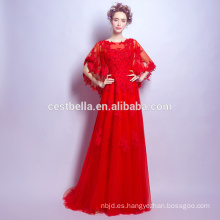 Vestidos de noche elegantes del vestido de bola del cordón rojo encantador 2017 Último vestidos de partido largos del rojo China Factory